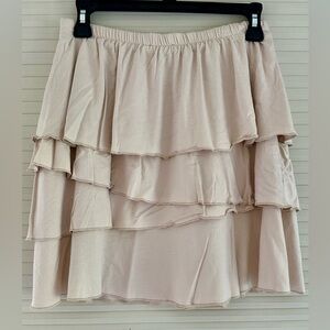 Garnet Hill Beige Tiered Jersey Pull-on Mini Skirt NWOT